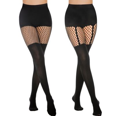 Faux Thigh High Tights Mock Suspender Pantyhose Striped Goth Fishnets Pack of...